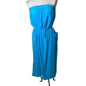Delicates Spa Vintage Womens Dress Size M Blue Terry Cloth Strapless Side Slit